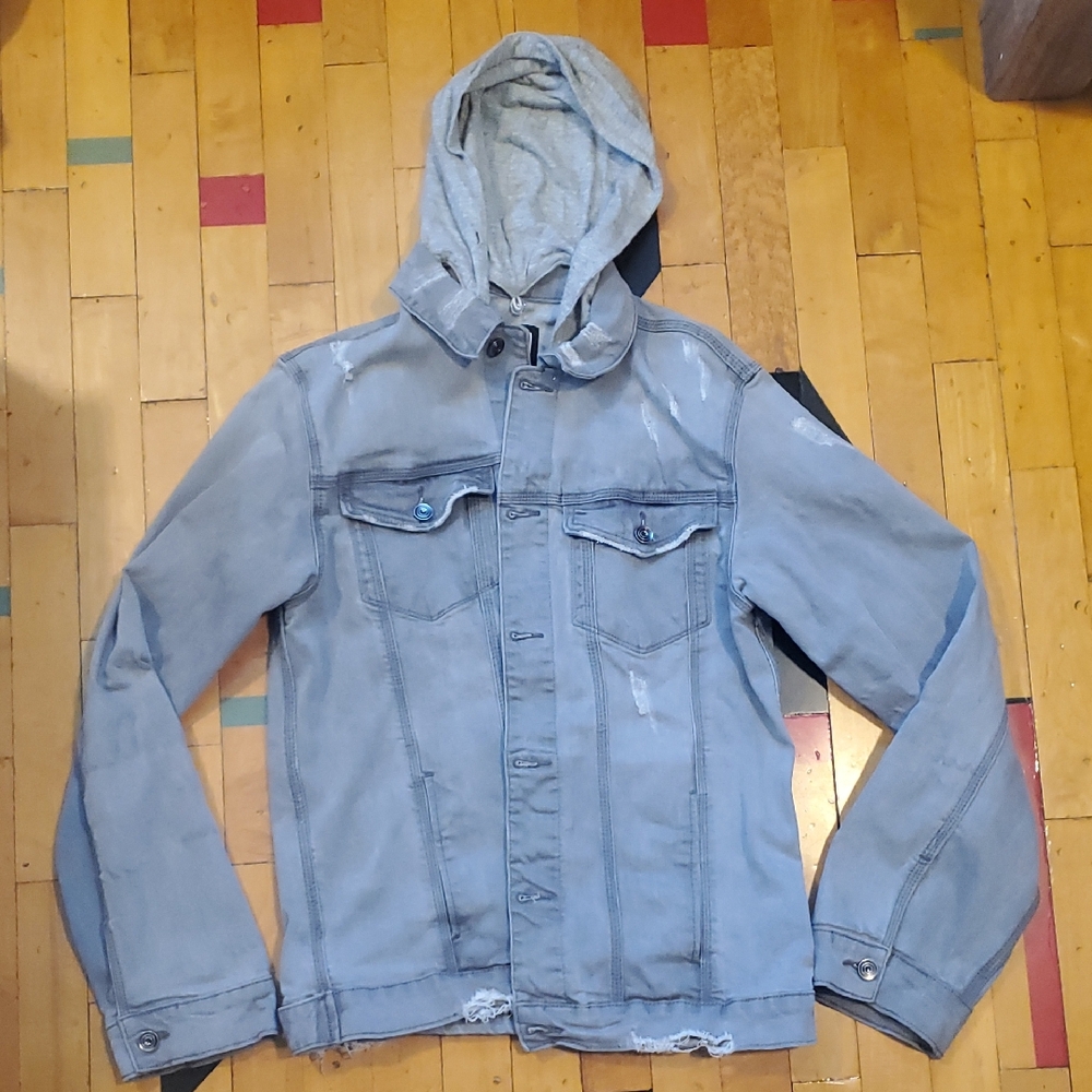 Upscale Gray Hooded Denim Jacket